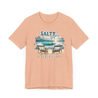 Beach Tee Salty Moms Beach Club T-Shirt Coastal Mom Graphic Tee Mom Vacation Tee Coastal Vibes Shirt for Women Funny Mom Shirt