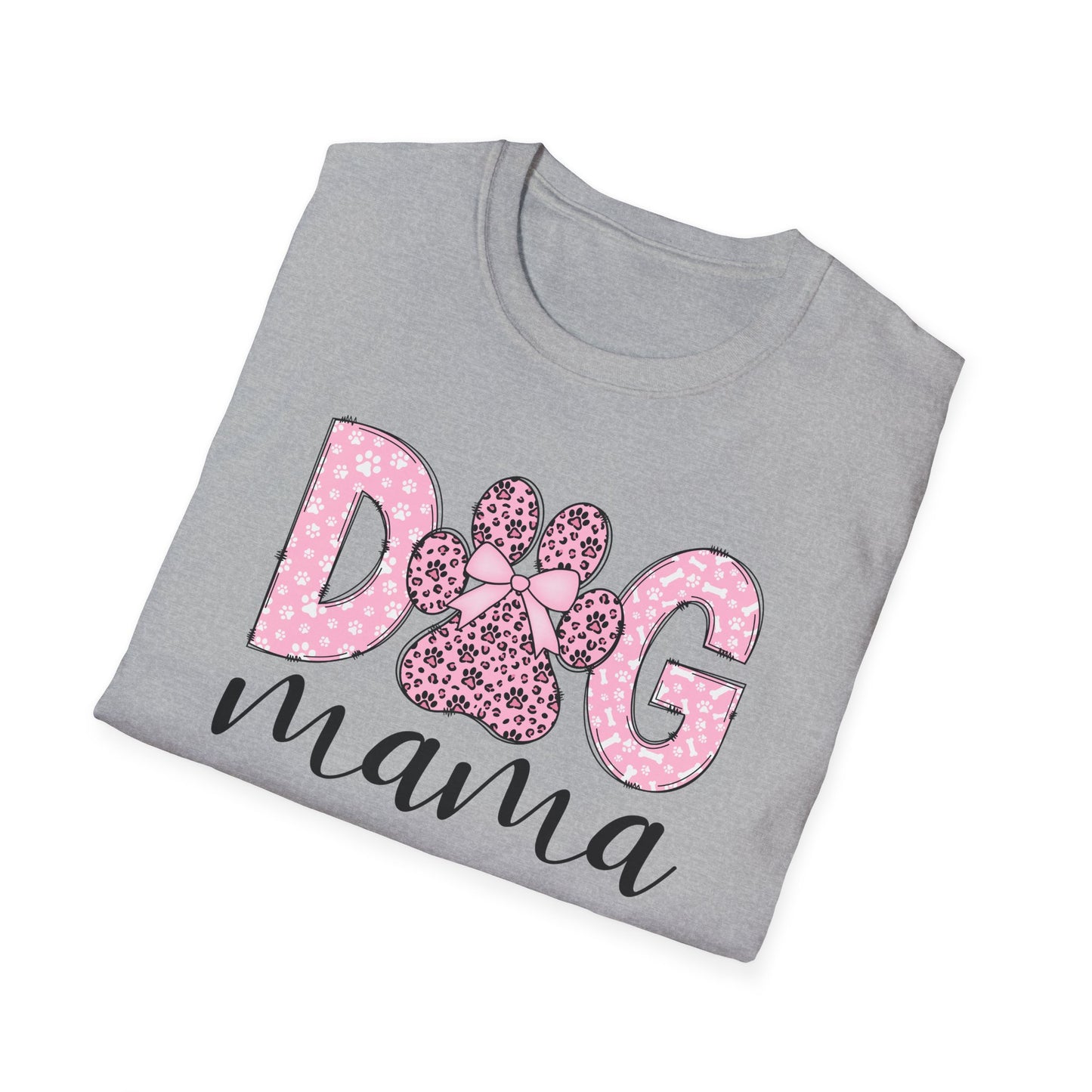 Dog Mama Pink Paw Print T-Shirt  Cute Dog Lover Graphic Tee  Pretty Pink Text with Paw Detail  Pet Mom Shirt
