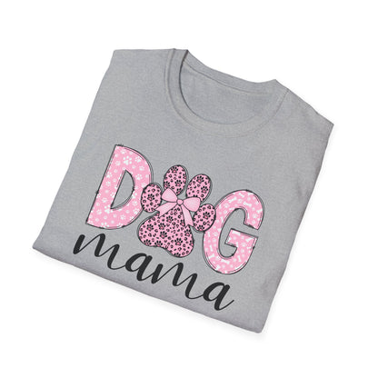 Dog Mama Pink Paw Print T-Shirt  Cute Dog Lover Graphic Tee  Pretty Pink Text with Paw Detail  Pet Mom Shirt