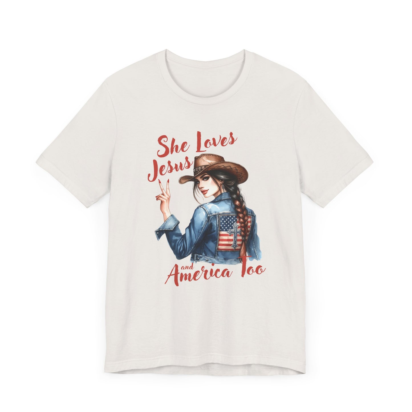 She Loves Jesus Faith-based Patriotic Tee