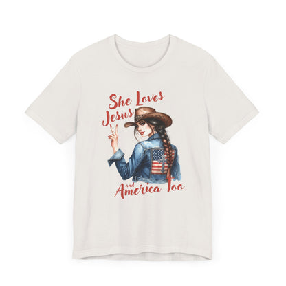 She Loves Jesus Faith-based Patriotic Tee