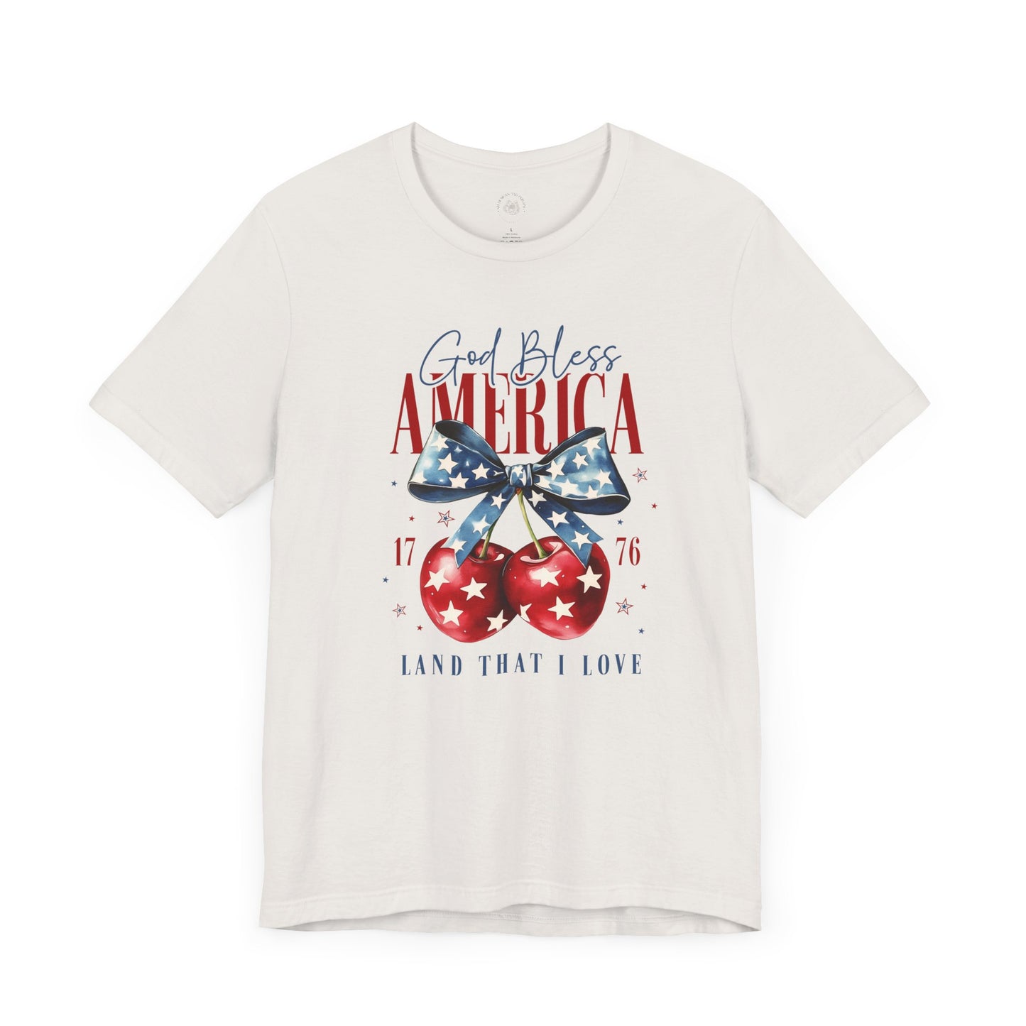 Cherry God Bless America Unisex Tee, Patriotic Cherries Shirt, USA Independence Day Top, Red White Blue Tee, American Theme T-Shirt