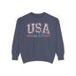 Patriotic Floral Sweatshirt, Cozy Top for July 4th, Unisex USA Jumper, Year-Round Comfort, Gift for Friends and Family, Casual Wear, Red