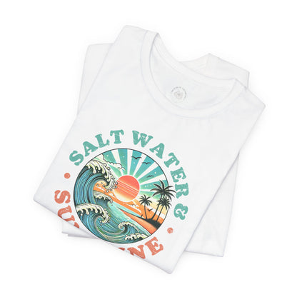 Salt Water & Sunshine Beach Vibes T-Shirt, Summer Apparel, Vacation Shirt, Gift for Ocean Lovers, Jersey Short Sleeve Tee