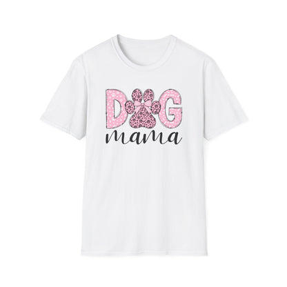 Dog Mama Pink Paw Print T-Shirt  Cute Dog Lover Graphic Tee  Pretty Pink Text with Paw Detail  Pet Mom Shirt