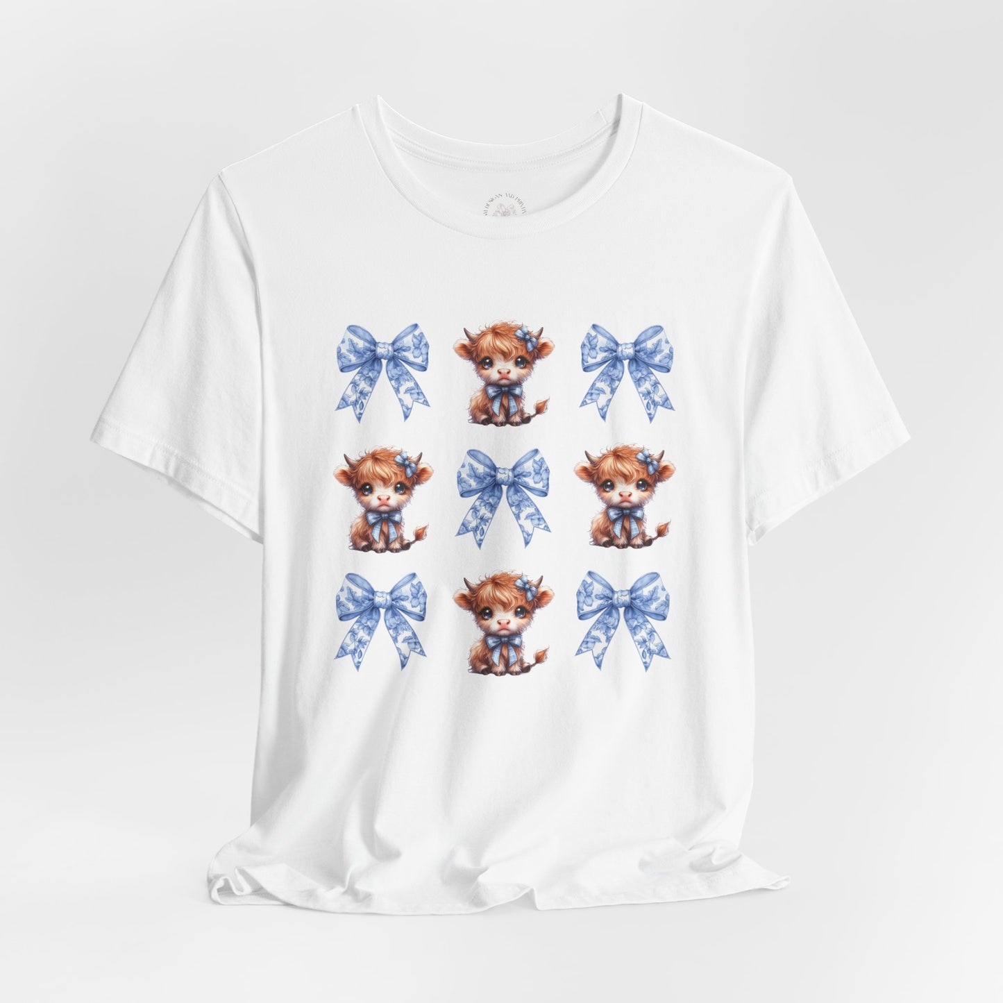 Cow and Bow Coquette Unisex Tee, Cute Animal T-Shirt, Farmhouse Style Shirt, Gender Neutral Top, Short Sleeve Jersey, Country Chic Tee