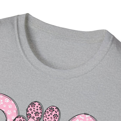 Dog Mama Pink Paw Print T-Shirt  Cute Dog Lover Graphic Tee  Pretty Pink Text with Paw Detail  Pet Mom Shirt