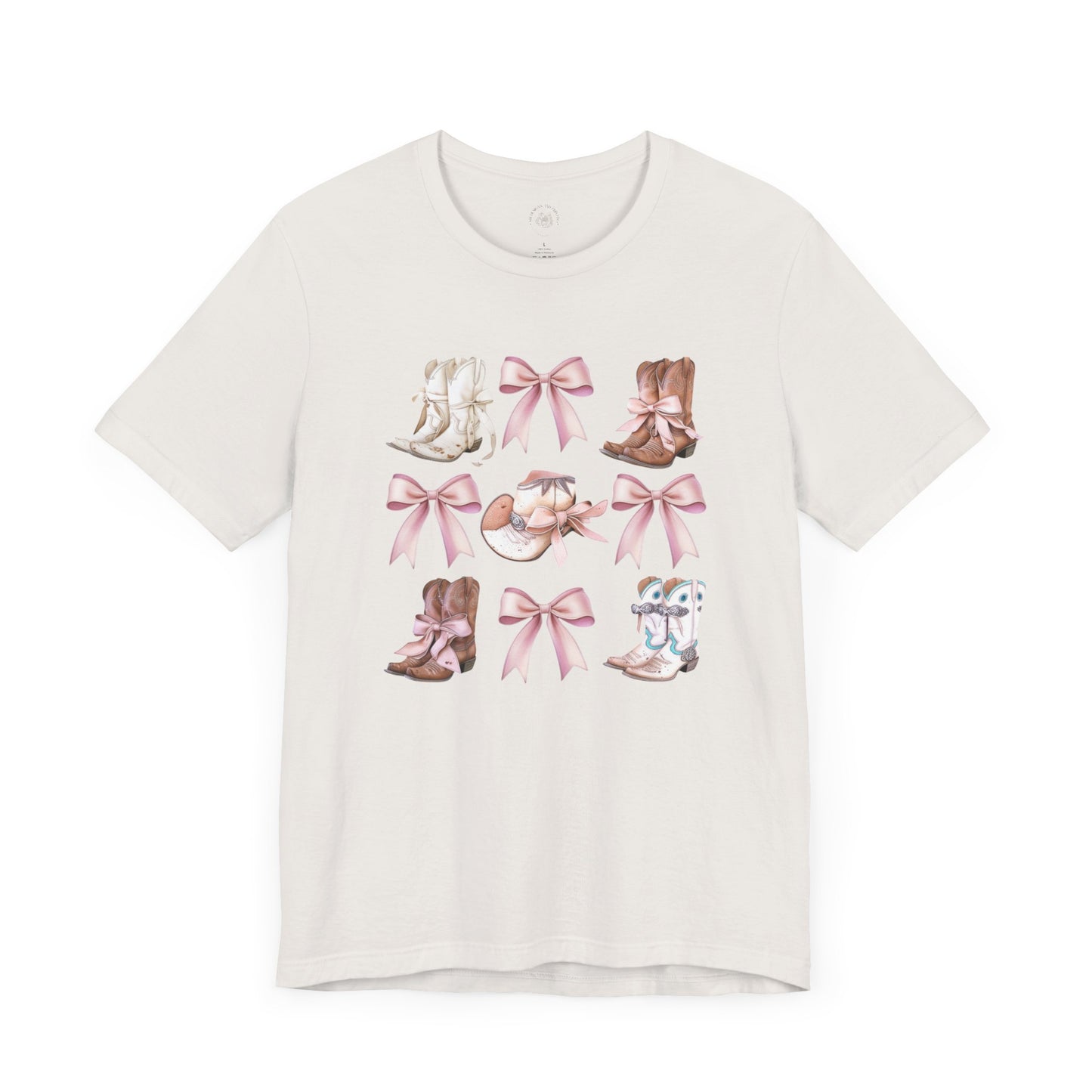 Cowgirl Boots and Sweet Pink Bows Unisex Jersey Tee, Southern Style Shirt, Western Graphic T-Shirt, Rodeo Theme Top, Country Music Fan Gift
