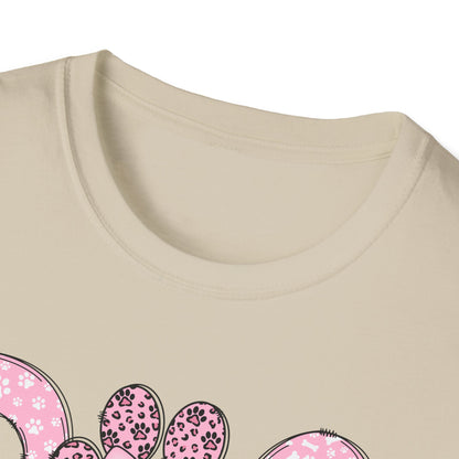 Dog Mama Pink Paw Print T-Shirt  Cute Dog Lover Graphic Tee  Pretty Pink Text with Paw Detail  Pet Mom Shirt