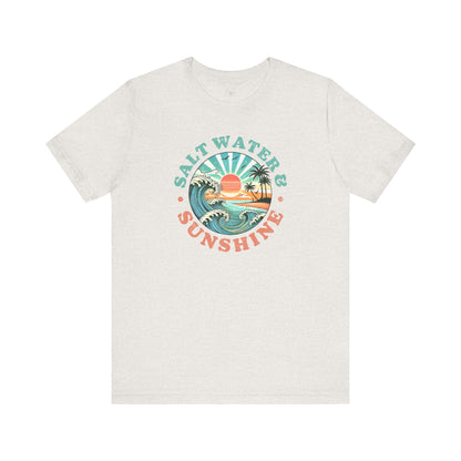 Salt Water & Sunshine Beach Vibes T-Shirt, Summer Apparel, Vacation Shirt, Gift for Ocean Lovers, Jersey Short Sleeve Tee