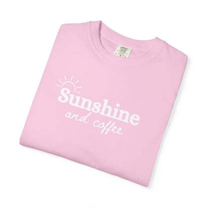 Sunshine and Coffee Unisex T-shirt, Summer Vibes Tee, Fun Colorful Shirt, Beach Lover Gift, Coffee Lovers Tee, Gift for Him/Her