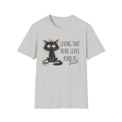 Tired Graphic T-Shirt  Frazzled Black Cat Coffee Tee  Funny Exhausted Cat Lover Shirt Unisex Humor Pet Tee