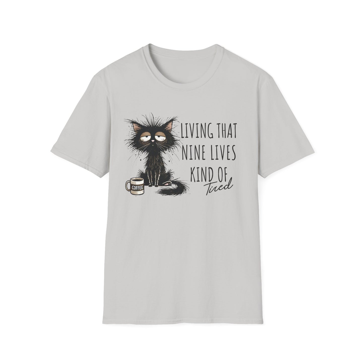 Tired Graphic T-Shirt  Frazzled Black Cat Coffee Tee  Funny Exhausted Cat Lover Shirt Unisex Humor Pet Tee
