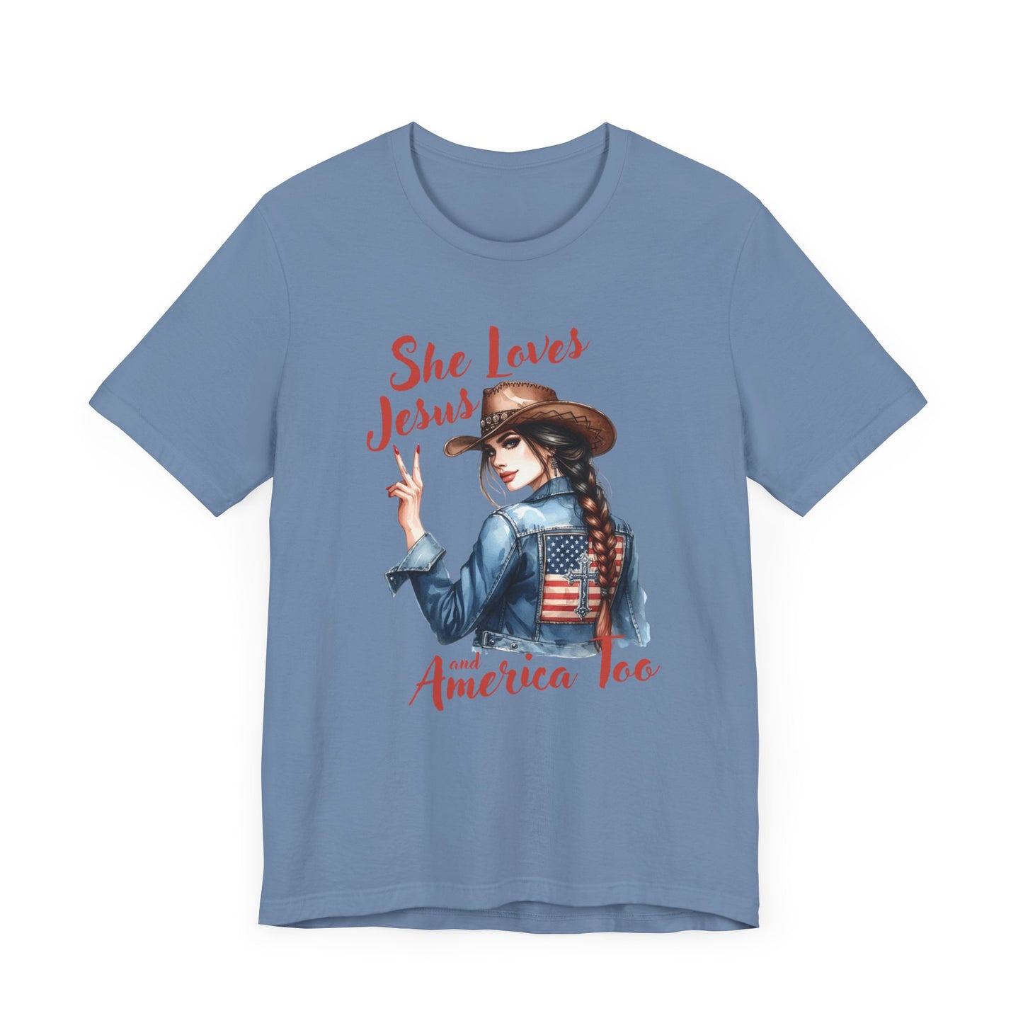 She Loves Jesus Faith-based Patriotic Tee