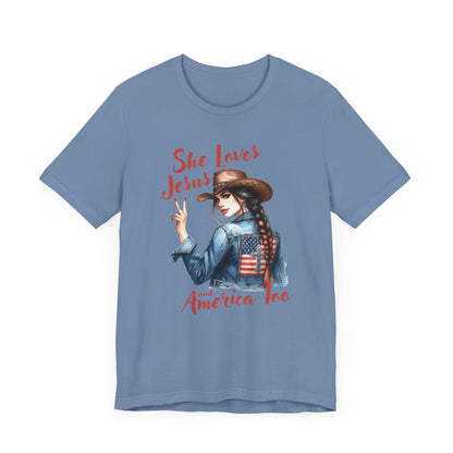 She Loves Jesus Faith-based Patriotic Tee