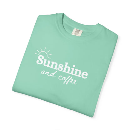Sunshine and Coffee Unisex T-shirt, Summer Vibes Tee, Fun Colorful Shirt, Beach Lover Gift, Coffee Lovers Tee, Gift for Him/Her