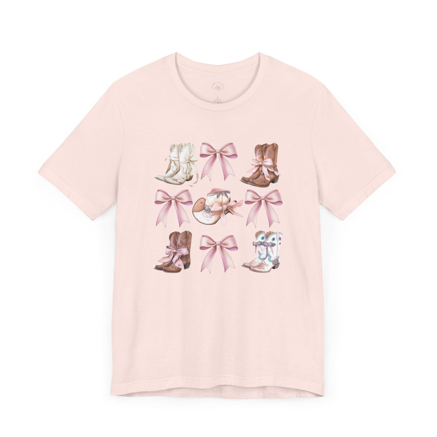 Cowgirl Boots and Sweet Pink Bows Unisex Jersey Tee, Southern Style Shirt, Western Graphic T-Shirt, Rodeo Theme Top, Country Music Fan Gift