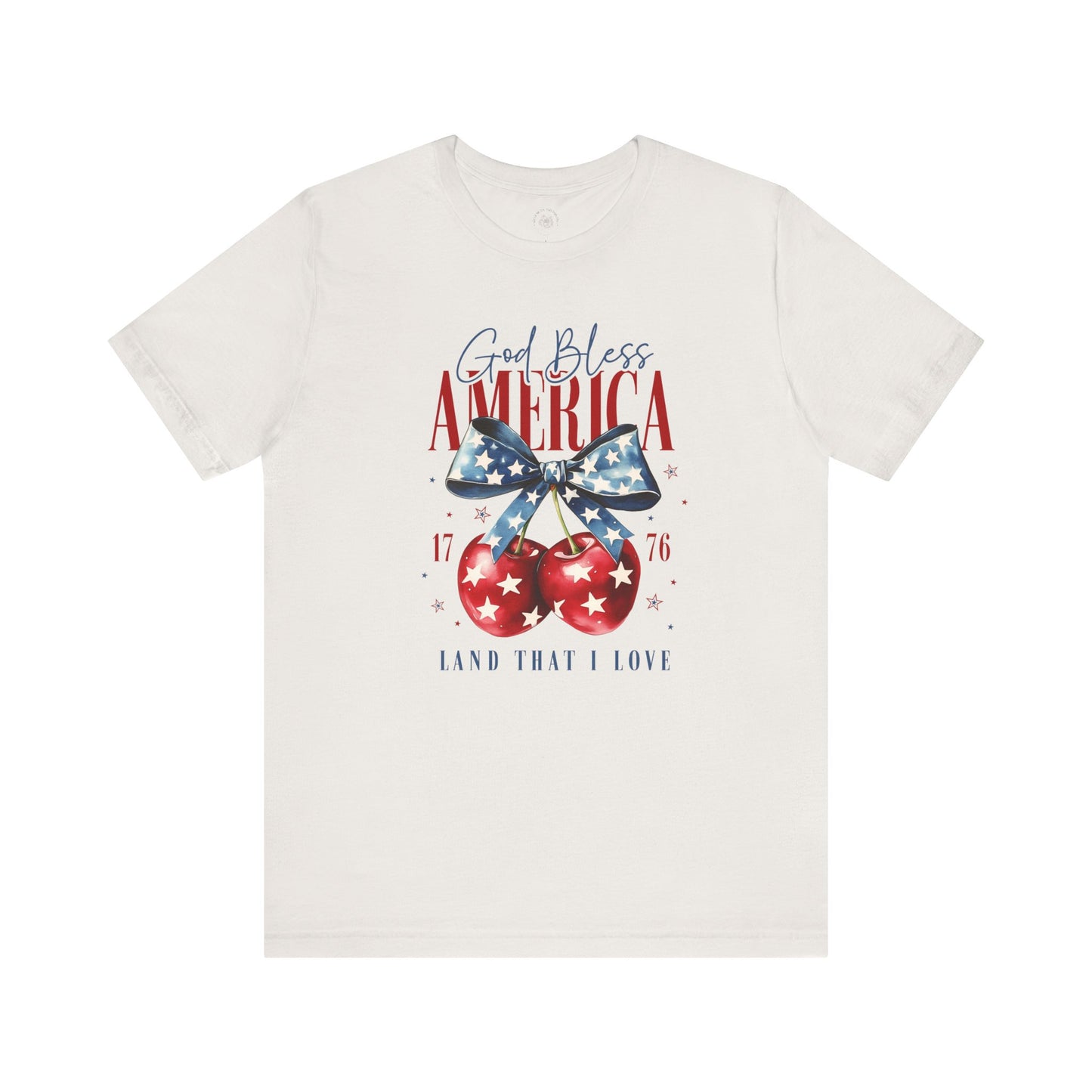 Cherry God Bless America Unisex Tee, Patriotic Cherries Shirt, USA Independence Day Top, Red White Blue Tee, American Theme T-Shirt