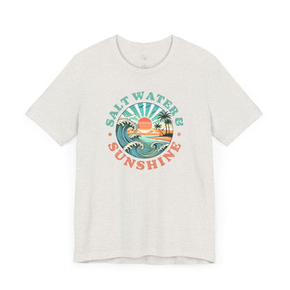 Salt Water & Sunshine Beach Vibes T-Shirt, Summer Apparel, Vacation Shirt, Gift for Ocean Lovers, Jersey Short Sleeve Tee