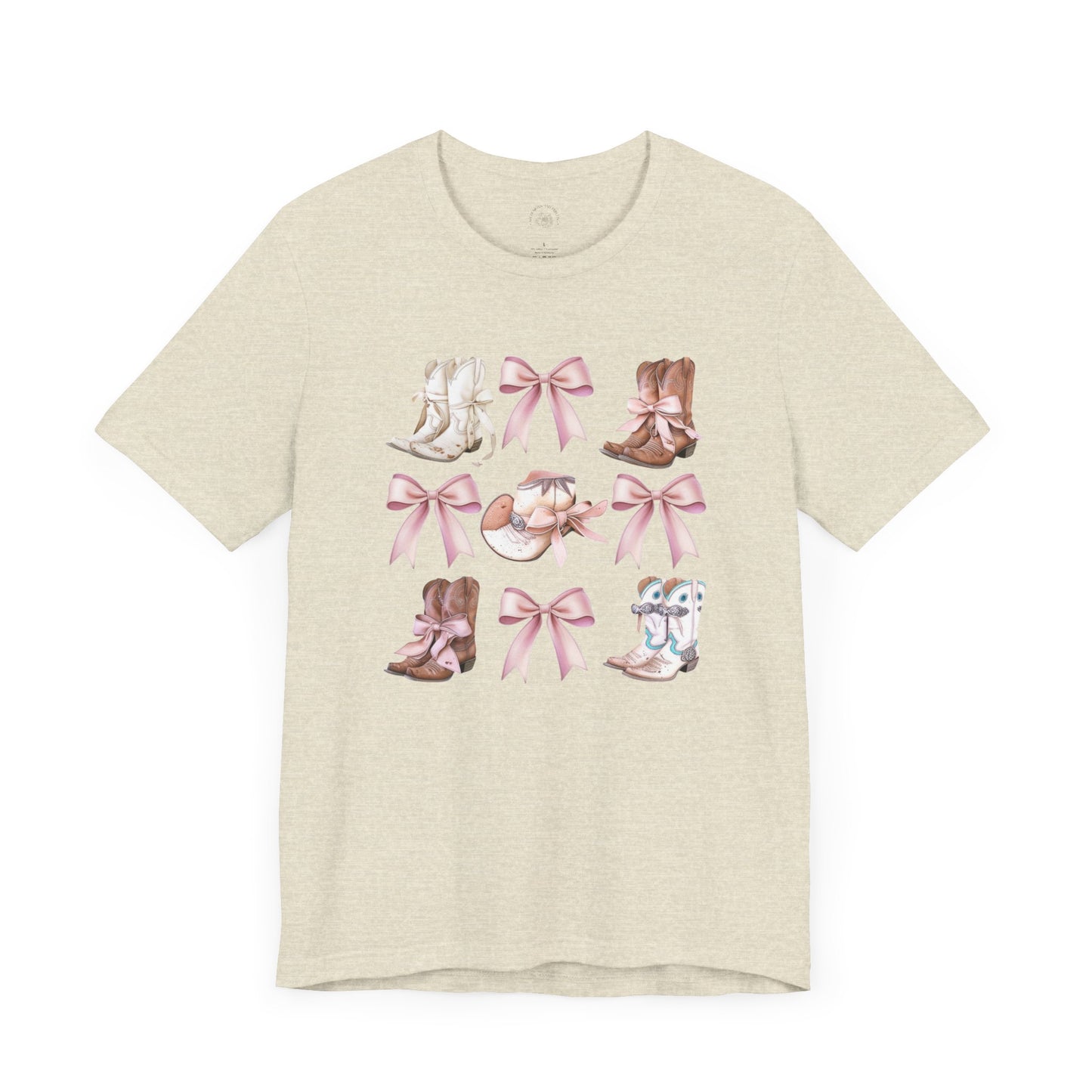 Cowgirl Boots and Sweet Pink Bows Unisex Jersey Tee, Southern Style Shirt, Western Graphic T-Shirt, Rodeo Theme Top, Country Music Fan Gift