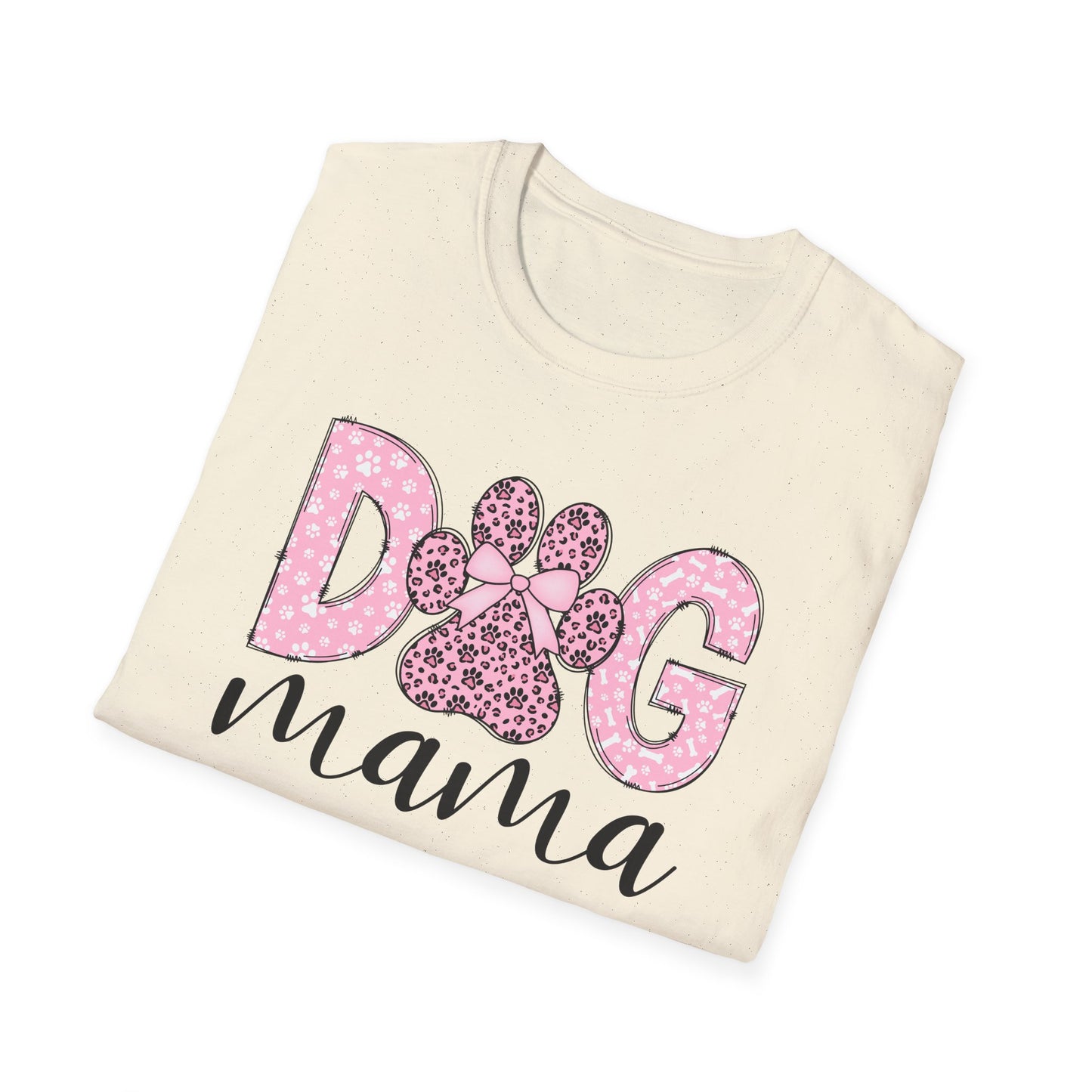 Dog Mama Pink Paw Print T-Shirt  Cute Dog Lover Graphic Tee  Pretty Pink Text with Paw Detail  Pet Mom Shirt