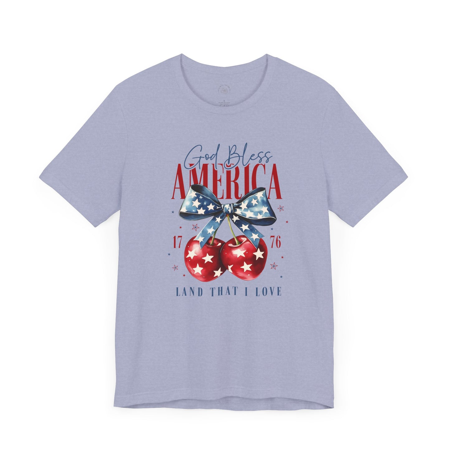 Cherry God Bless America Unisex Tee, Patriotic Cherries Shirt, USA Independence Day Top, Red White Blue Tee, American Theme T-Shirt