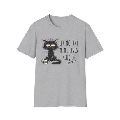 Tired Graphic T-Shirt  Frazzled Black Cat Coffee Tee  Funny Exhausted Cat Lover Shirt Unisex Humor Pet Tee