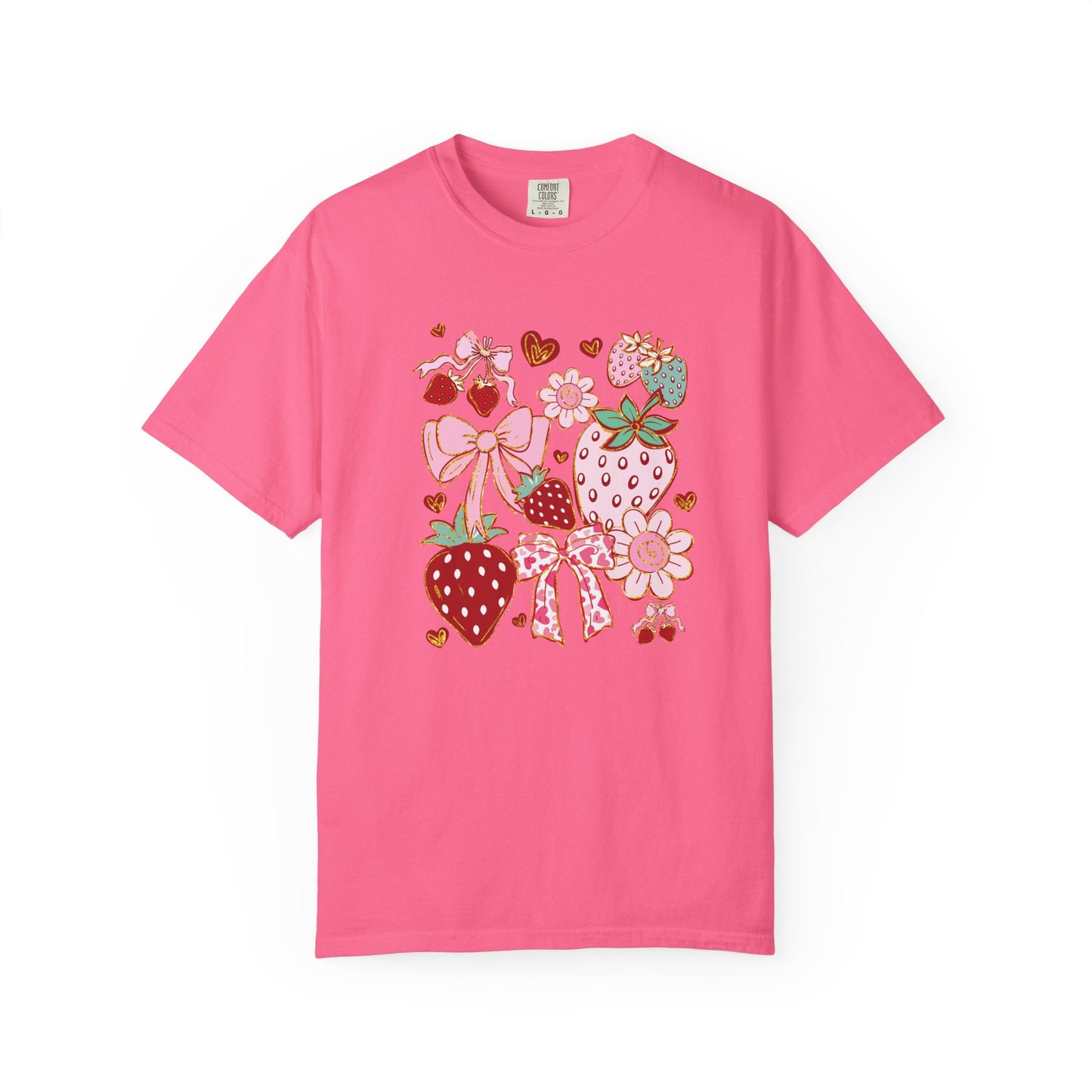 Strawberry Bows T-shirt, Red Berry Tee, Fruit Graphic Shirt, Cute Summer Top, Gift for Her