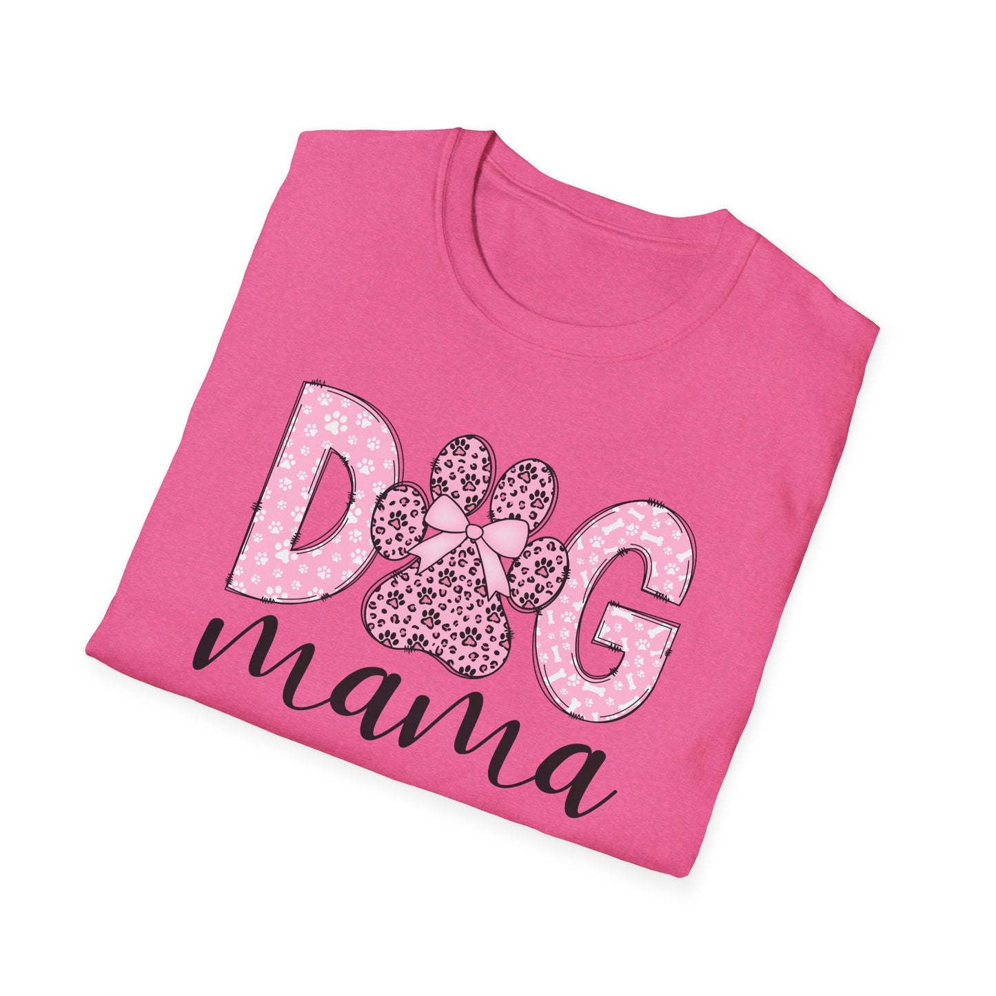 Dog Mama Pink Paw Print T-Shirt  Cute Dog Lover Graphic Tee  Pretty Pink Text with Paw Detail  Pet Mom Shirt