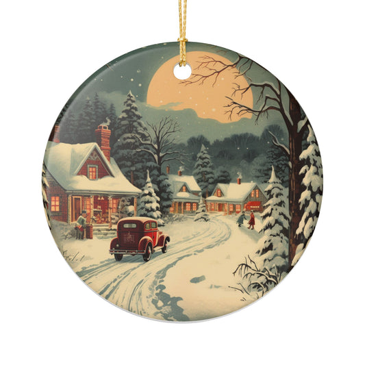 Vintage Winter Wonderland Ornament, Holiday Decoration, Christmas Gift, Tree Decor, Snow Scene Keepsake, Festive Ornament