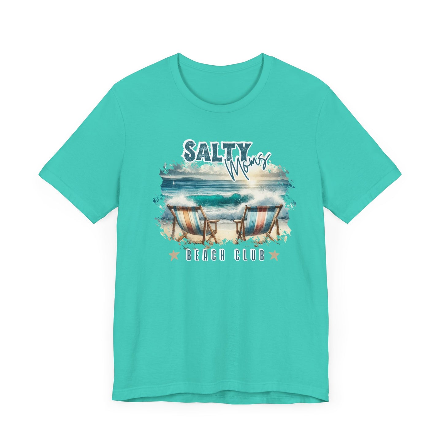 Beach Tee Salty Moms Beach Club T-Shirt Coastal Mom Graphic Tee Mom Vacation Tee Coastal Vibes Shirt for Women Funny Mom Shirt