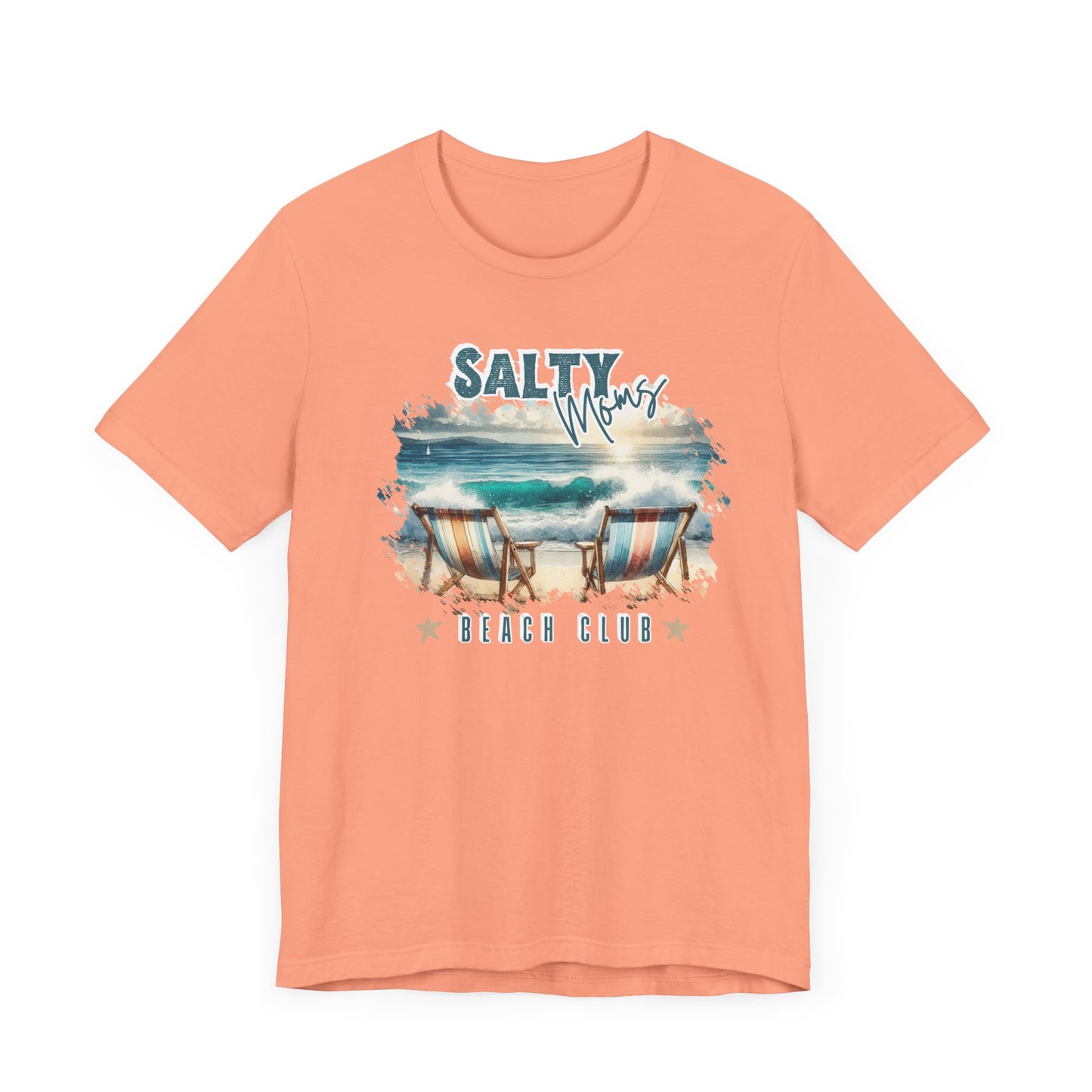 Beach Tee Salty Moms Beach Club T-Shirt Coastal Mom Graphic Tee Mom Vacation Tee Coastal Vibes Shirt for Women Funny Mom Shirt