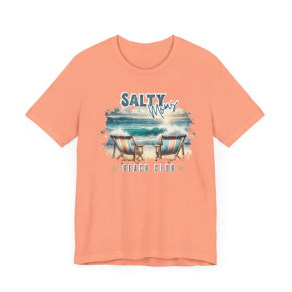 Beach Tee Salty Moms Beach Club T-Shirt Coastal Mom Graphic Tee Mom Vacation Tee Coastal Vibes Shirt for Women Funny Mom Shirt