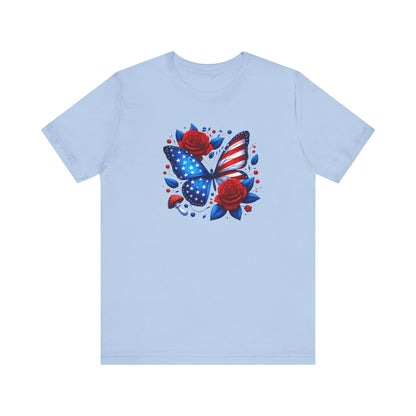 Patriotic Butterfly Tee - Unisex Jersey T-Shirt, Red White Blue Shirt, American Pride Apparel, Summer BBQ Shirt, Fourth of July Top