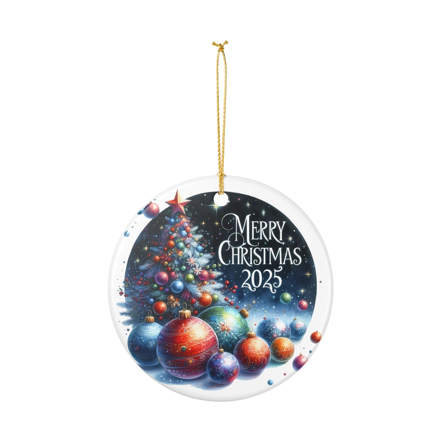 Merry Christmas 2025 Tree and Ornaments Ceramic Ornament