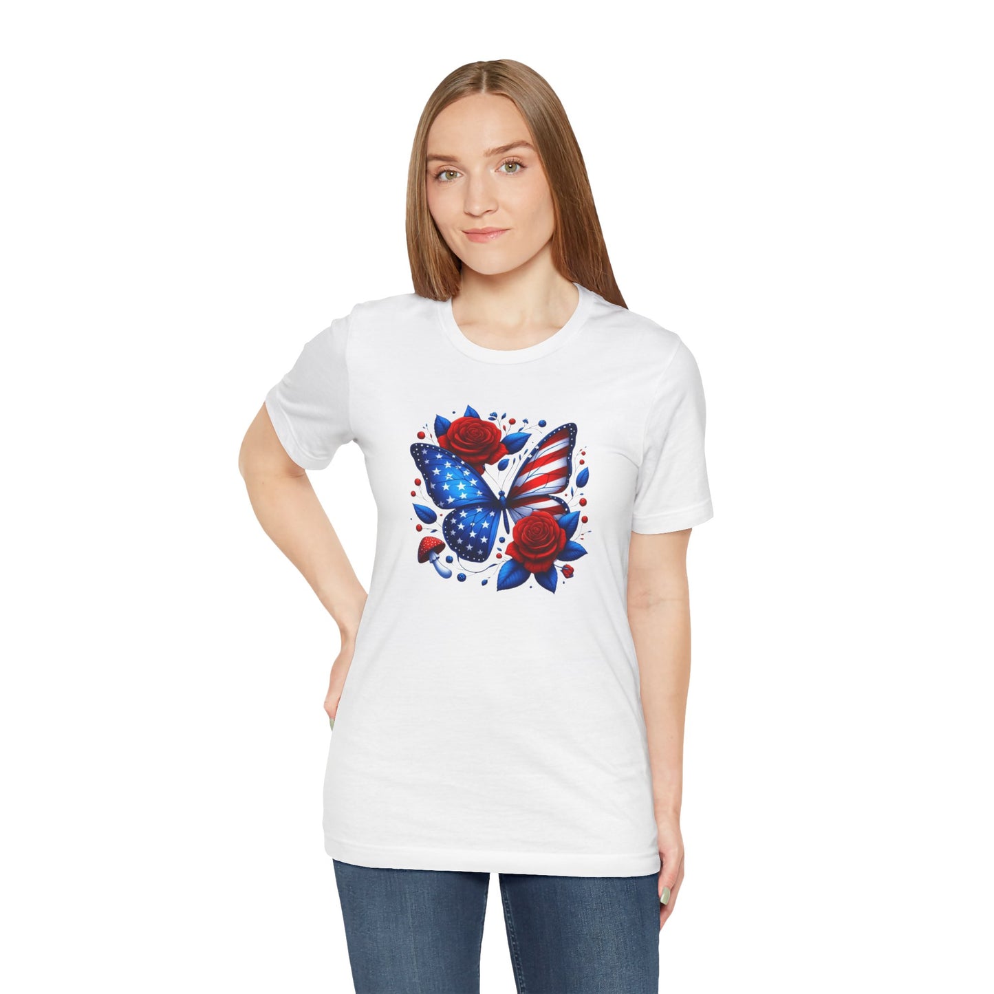 Patriotic Butterfly Tee - Unisex Jersey T-Shirt, Red White Blue Shirt, American Pride Apparel, Summer BBQ Shirt, Fourth of July Top