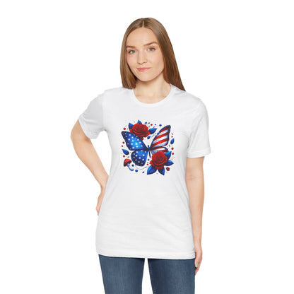 Patriotic Butterfly Tee - Unisex Jersey T-Shirt, Red White Blue Shirt, American Pride Apparel, Summer BBQ Shirt, Fourth of July Top