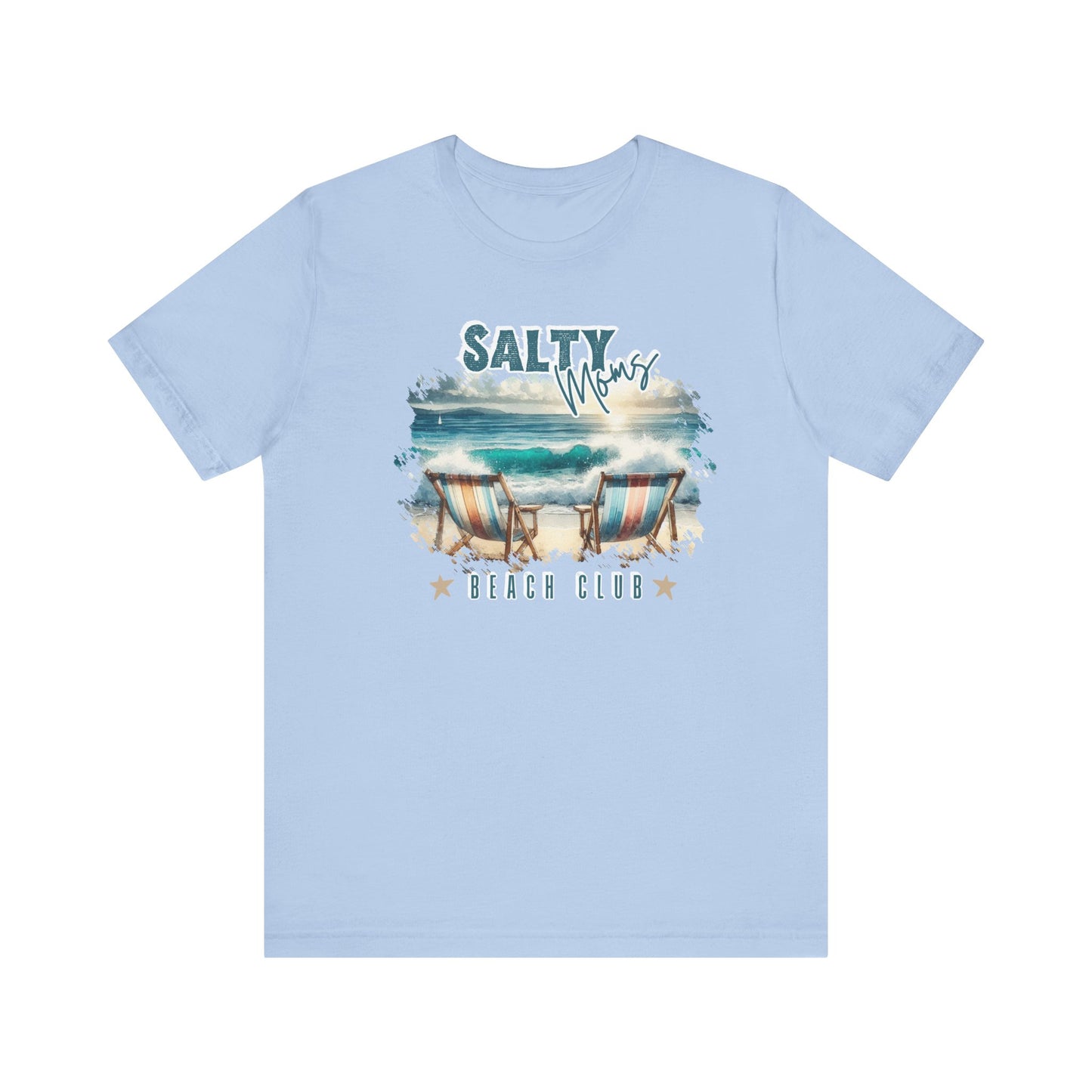 Beach Tee Salty Moms Beach Club T-Shirt Coastal Mom Graphic Tee Mom Vacation Tee Coastal Vibes Shirt for Women Funny Mom Shirt