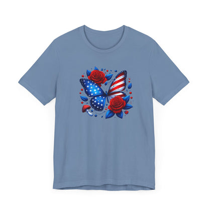 Patriotic Butterfly Tee - Unisex Jersey T-Shirt, Red White Blue Shirt, American Pride Apparel, Summer BBQ Shirt, Fourth of July Top