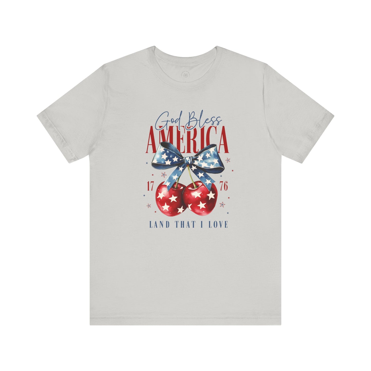 Cherry God Bless America Unisex Tee, Patriotic Cherries Shirt, USA Independence Day Top, Red White Blue Tee, American Theme T-Shirt