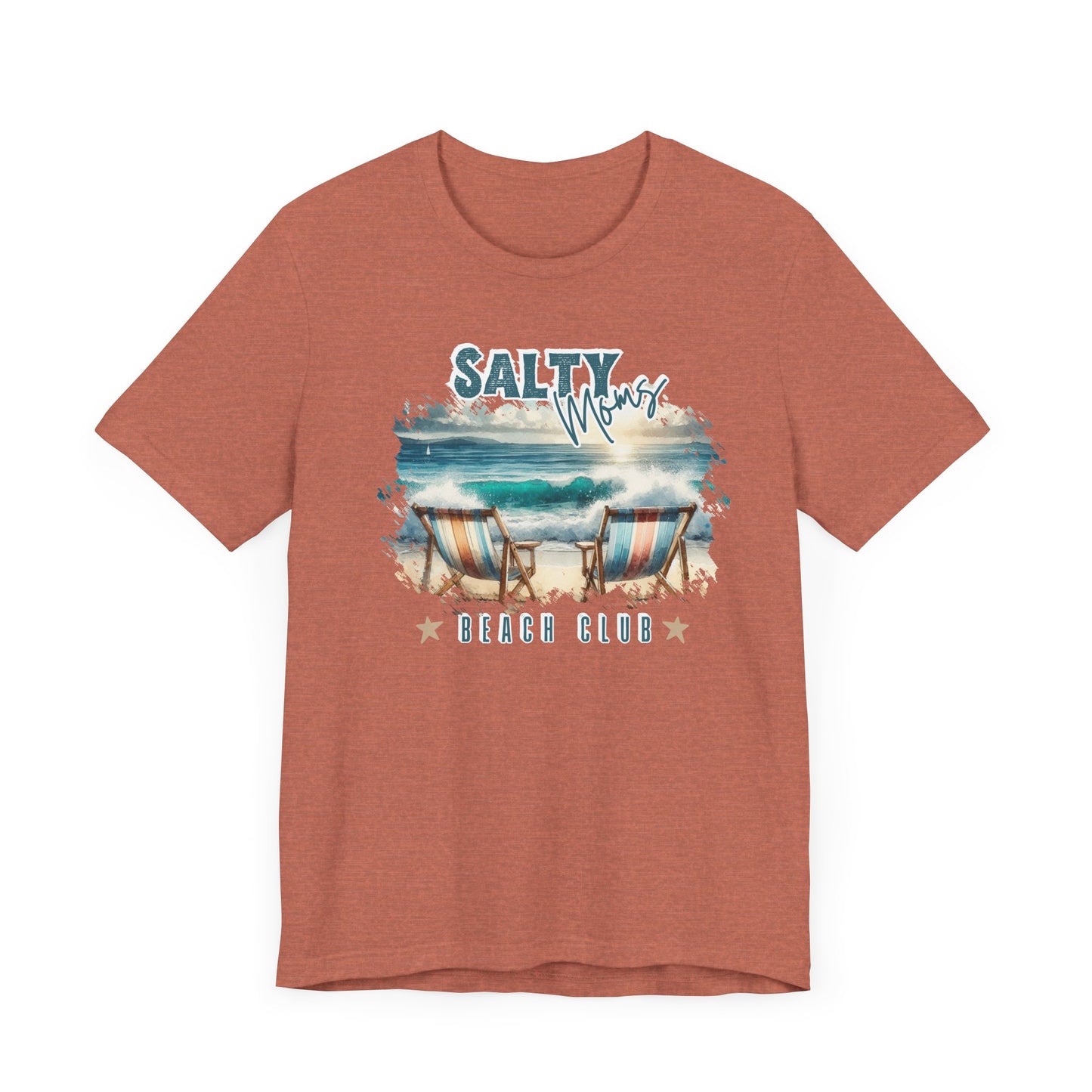 Beach Tee Salty Moms Beach Club T-Shirt Coastal Mom Graphic Tee Mom Vacation Tee Coastal Vibes Shirt for Women Funny Mom Shirt