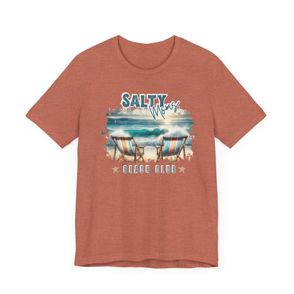 Beach Tee Salty Moms Beach Club T-Shirt Coastal Mom Graphic Tee Mom Vacation Tee Coastal Vibes Shirt for Women Funny Mom Shirt