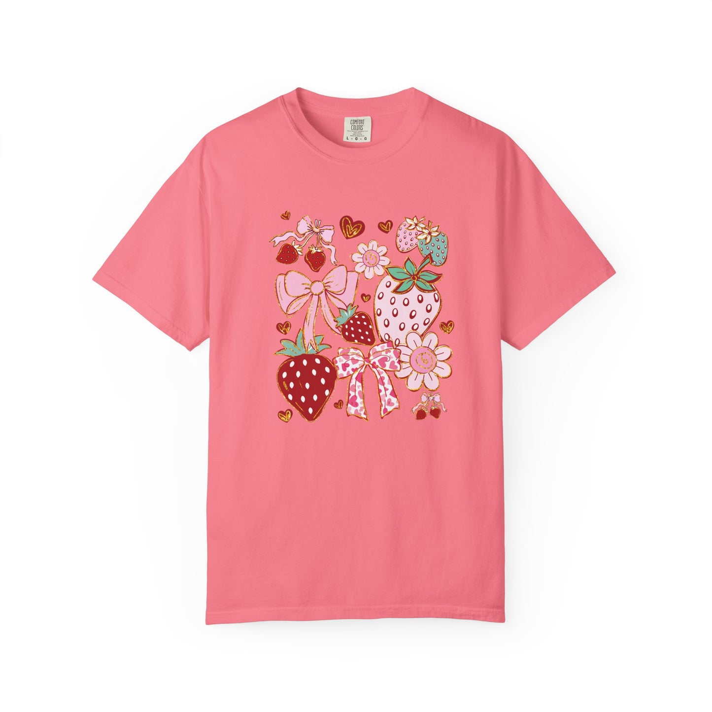 Strawberry Bows T-shirt, Red Berry Tee, Fruit Graphic Shirt, Cute Summer Top, Gift for Her
