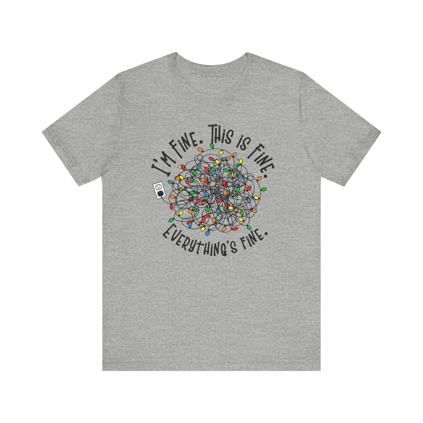 Funny Christmas Lights T Shirt Im Fine This Is Fine Everything Is Fine  Tangled Lights Holiday Shirt Bella  Canvas Funny Christmas Tee