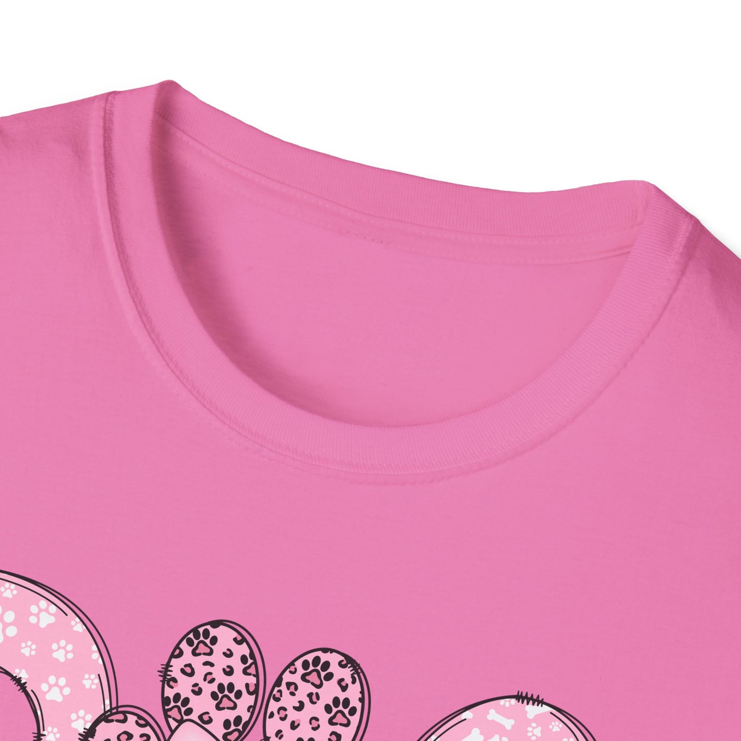 Dog Mama Pink Paw Print T-Shirt  Cute Dog Lover Graphic Tee  Pretty Pink Text with Paw Detail  Pet Mom Shirt