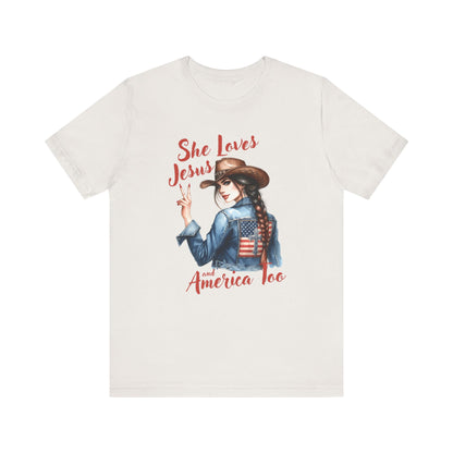She Loves Jesus Faith-based Patriotic Tee