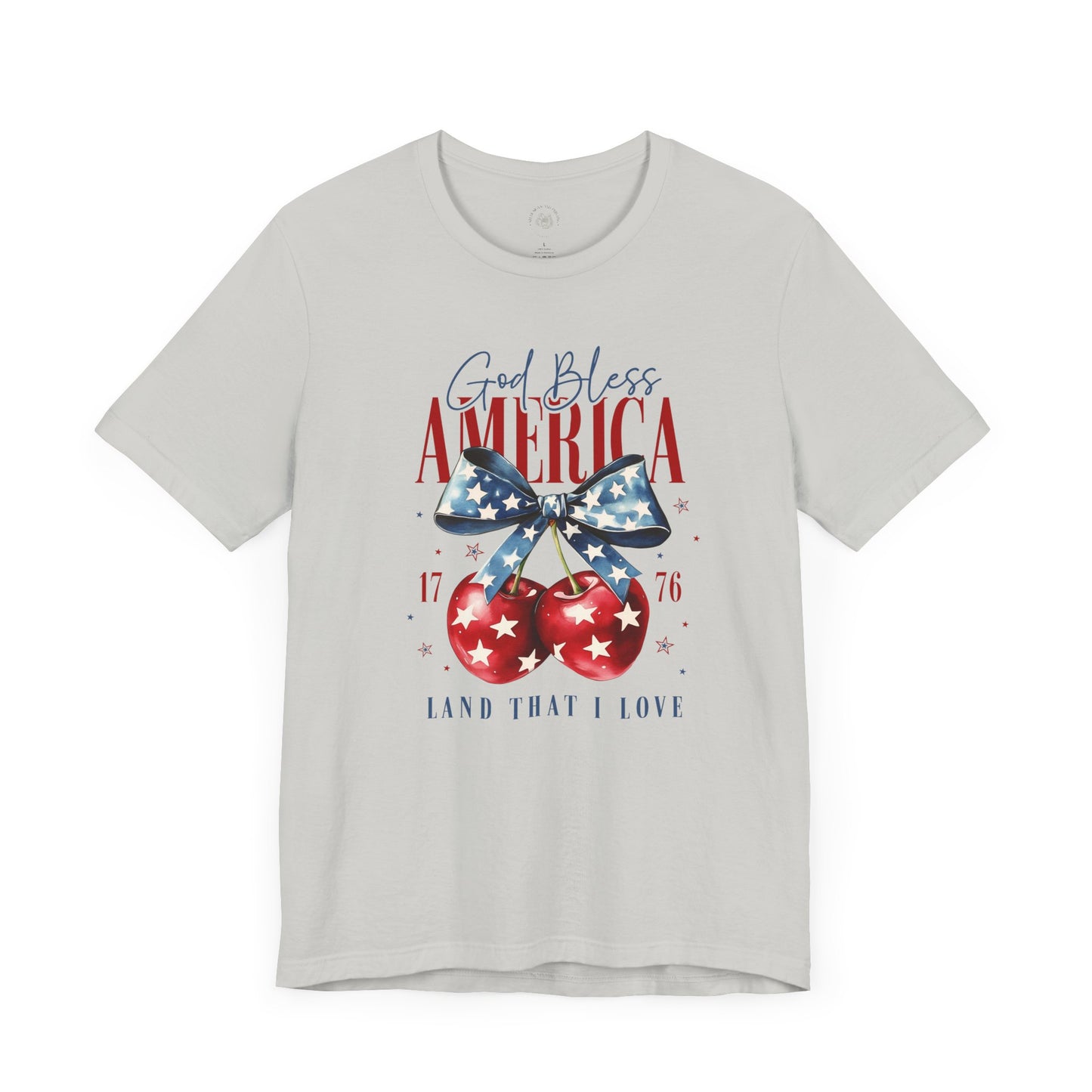 Cherry God Bless America Unisex Tee, Patriotic Cherries Shirt, USA Independence Day Top, Red White Blue Tee, American Theme T-Shirt