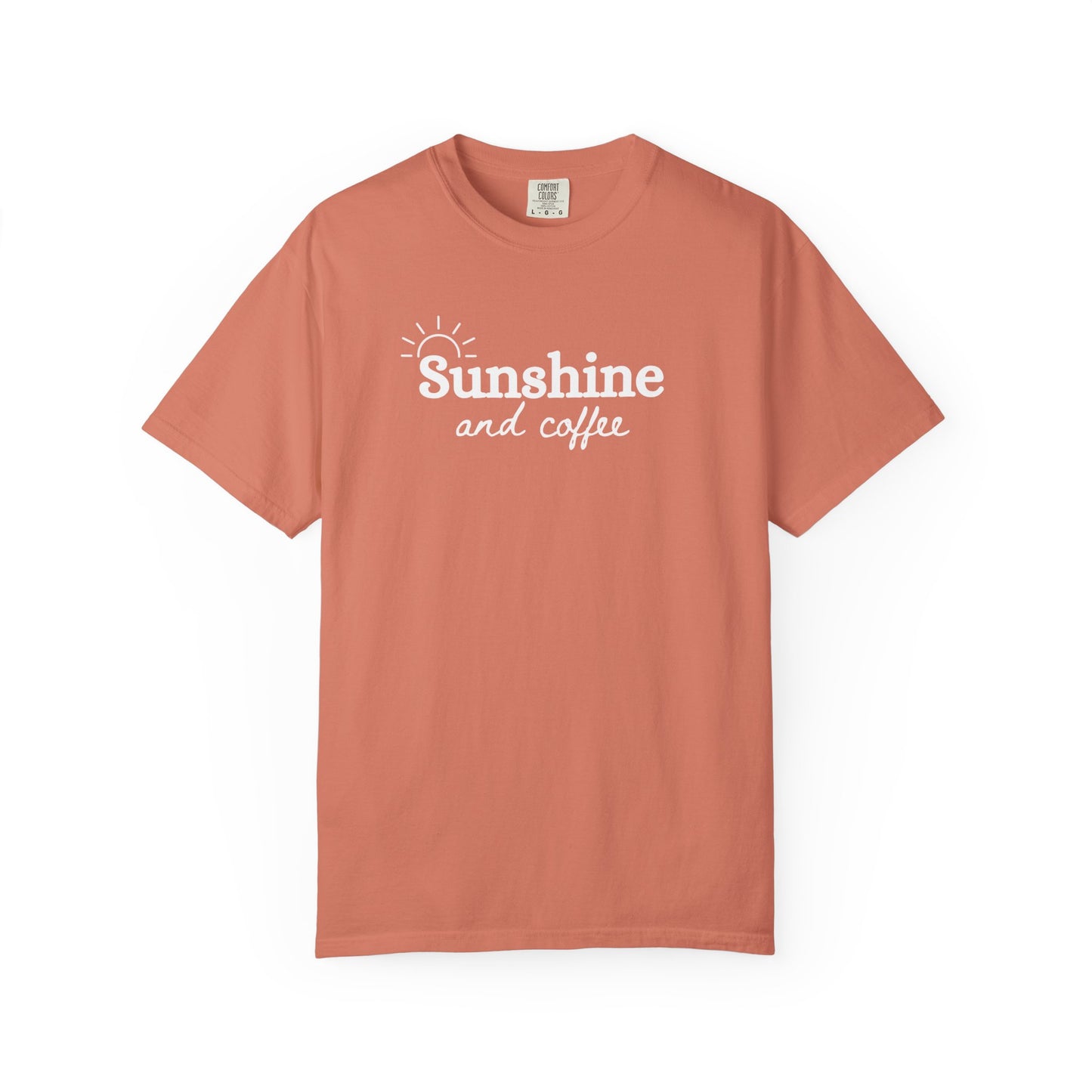Sunshine and Coffee Unisex T-shirt, Summer Vibes Tee, Fun Colorful Shirt, Beach Lover Gift, Coffee Lovers Tee, Gift for Him/Her
