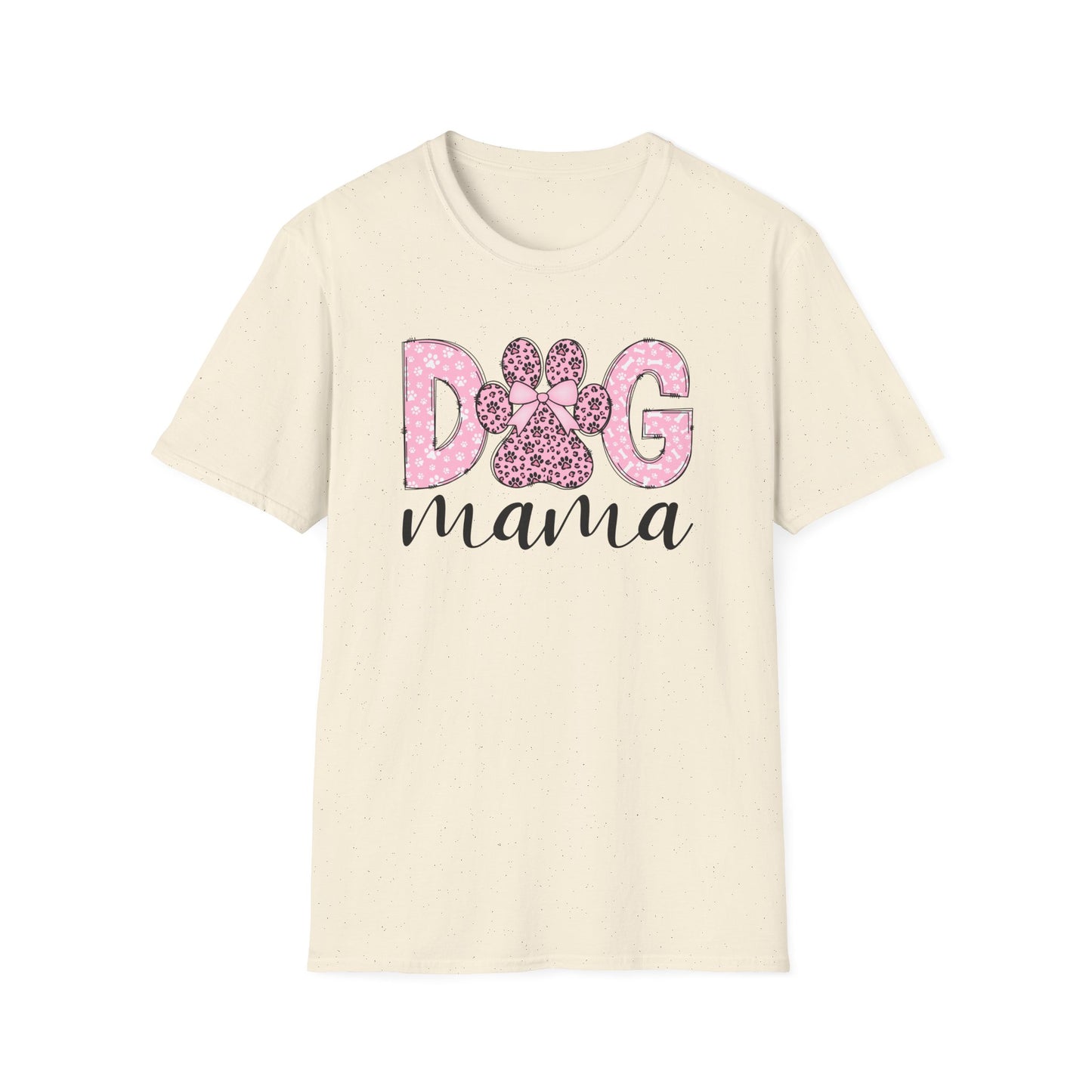 Dog Mama Pink Paw Print T-Shirt  Cute Dog Lover Graphic Tee  Pretty Pink Text with Paw Detail  Pet Mom Shirt