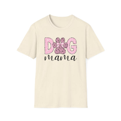 Dog Mama Pink Paw Print T-Shirt  Cute Dog Lover Graphic Tee  Pretty Pink Text with Paw Detail  Pet Mom Shirt